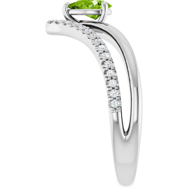 14K Gold Pear Natural Peridot & Natural Diamond Negative Space V Ring - White Gold - view 4