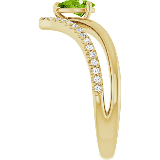 14K Gold Pear Natural Peridot & Natural Diamond Negative Space V Ring - Yellow Gold - view 4