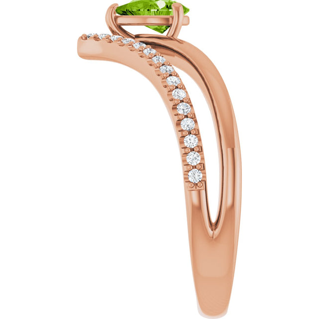 14K Gold Pear Natural Peridot & Natural Diamond Negative Space V Ring - Rose Gold - view 4