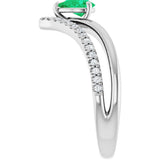 14K Gold Pear Lab-Grown Emerald & Natural Diamond Negative Space V Ring - White Gold - view 4
