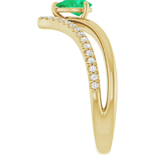 14K Gold Pear Lab-Grown Emerald & Natural Diamond Negative Space V Ring - Yellow Gold - view 4