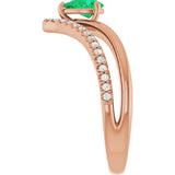 14K Gold Pear Lab-Grown Emerald & Natural Diamond Negative Space V Ring - Rose Gold - view 4