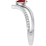 14K Gold Pear Natural Mozambique Garnet & Natural Diamond Negative Space V Ring - White Gold - view 4