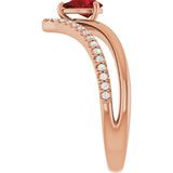 14K Gold Pear Natural Mozambique Garnet & Natural Diamond Negative Space V Ring - Rose Gold - view 4