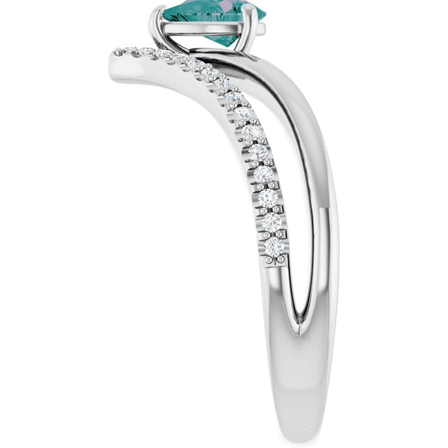 Platinum Pear Lab-Grown Alexandrite & Natural Diamond Negative Space V Ring - view 4