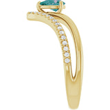 14K Gold Pear Lab-Grown Alexandrite & Natural Diamond Negative Space V Ring - Yellow Gold - view 4