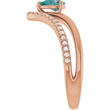 14K Gold Pear Lab-Grown Alexandrite & Natural Diamond Negative Space V Ring - Rose Gold - view 4