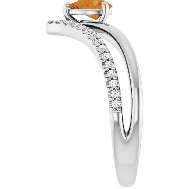 Platinum Pear Natural Citrine & Natural Diamond Negative Space V Ring - view 4