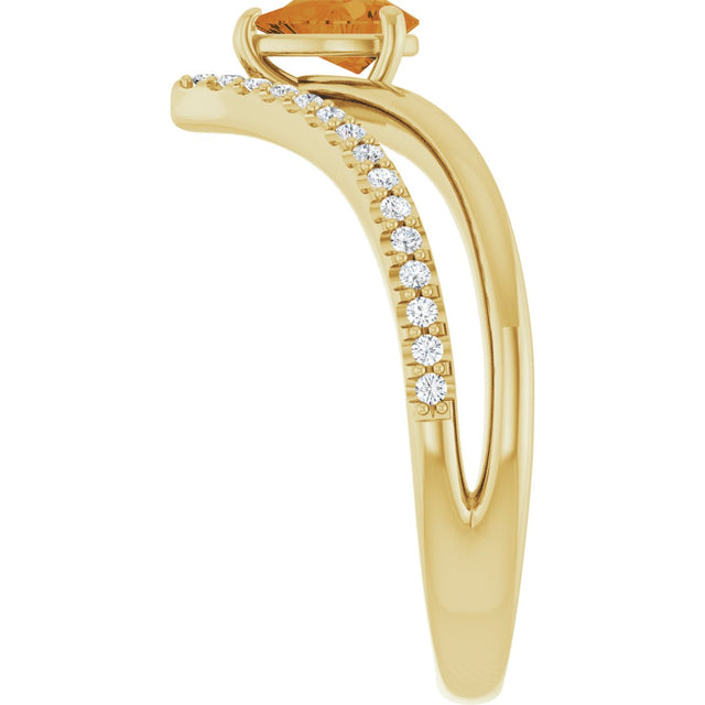 14K Gold Pear Natural Citrine & Natural Diamond Negative Space V Ring - Yellow Gold - view 4