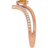 14K Gold Pear Natural Citrine & Natural Diamond Negative Space V Ring - Rose Gold - view 4