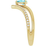 14K Gold Pear Natural Blue Zircon & Natural Diamond Negative Space V Ring - Yellow Gold - view 4