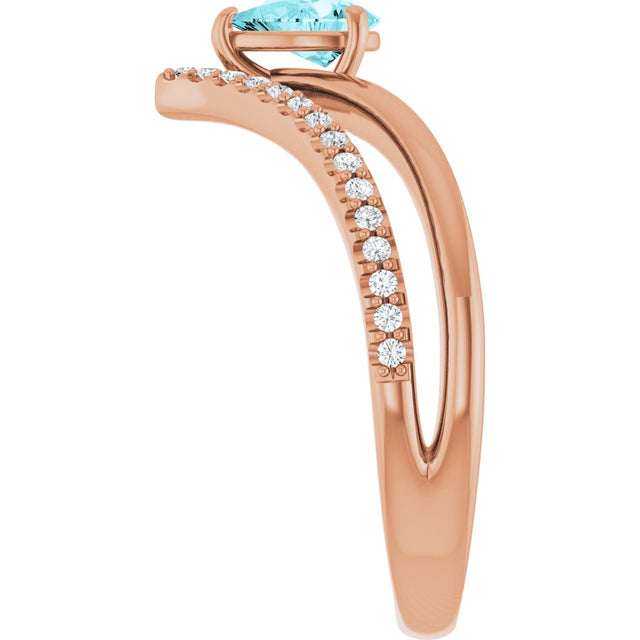 14K Gold Pear Natural Blue Zircon & Natural Diamond Negative Space V Ring - Rose Gold - view 4