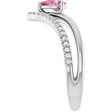14K Gold Pear Natural Pink Tourmaline & Natural Diamond Negative Space V Ring - White Gold - view 4