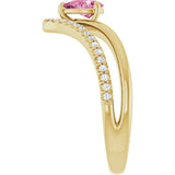14K Gold Pear Natural Pink Tourmaline & Natural Diamond Negative Space V Ring - Yellow Gold - view 4