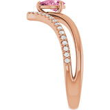 14K Gold Pear Natural Pink Tourmaline & Natural Diamond Negative Space V Ring - Rose Gold - view 4