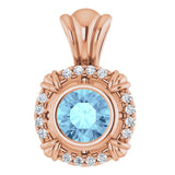 14K Gold Round Natural Aquamarine & Natural Diamond Halo-Style Pendant – 0.08 CTW - Rose Gold