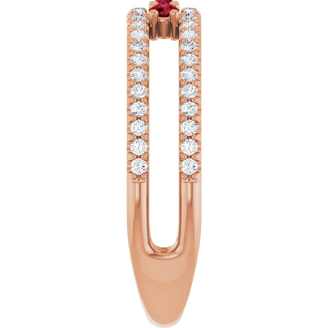 14K Gold Round Lab-Grown Ruby Negative Space Ring - Rose Gold - view 9