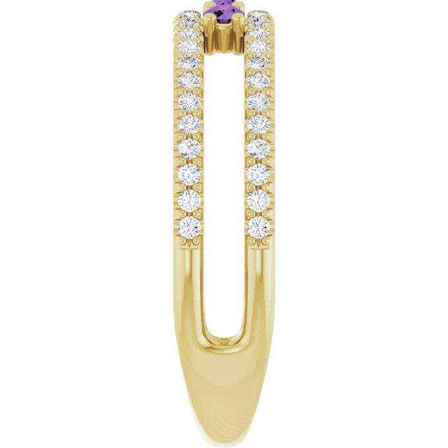 14K Gold Round Natural Amethyst Negative Space Ring - Yellow Gold - view 9