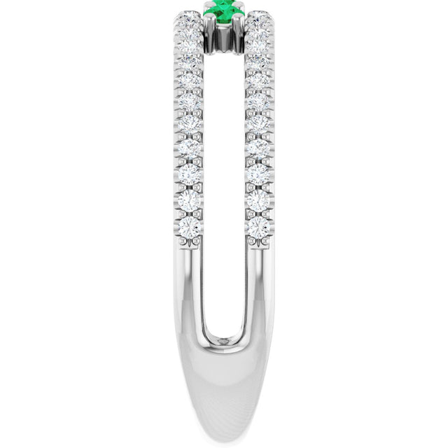14K Gold Round Lab-Grown Emerald Negative Space Ring - White Gold - view 9