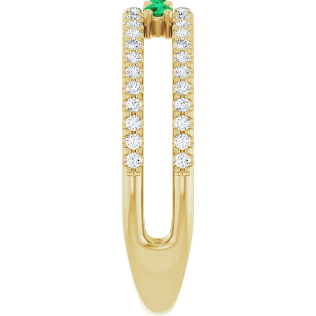 14K Gold Round Lab-Grown Emerald Negative Space Ring - Yellow Gold - view 9