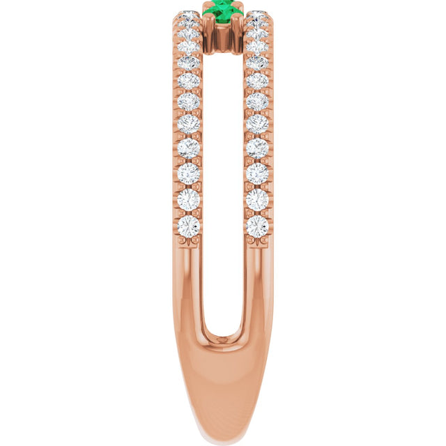 14K Gold Round Natural Emerald Negative Space Ring - Rose Gold - view 9