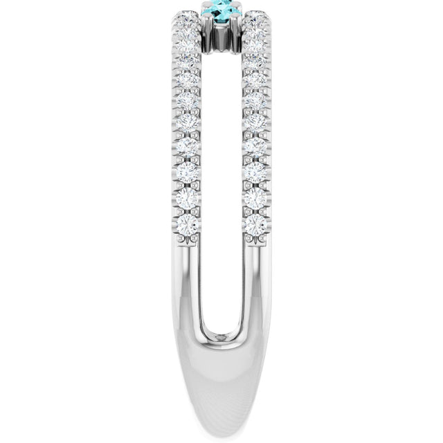 Platinum Round Natural Blue Zircon Negative Space Ring - view 9