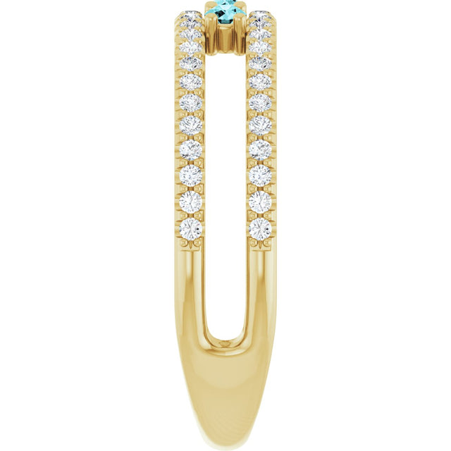 14K Gold Round Natural Blue Zircon Negative Space Ring - Yellow Gold - view 9