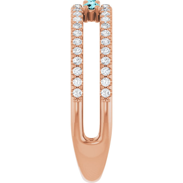 14K Gold Round Natural Blue Zircon Negative Space Ring - Rose Gold - view 9