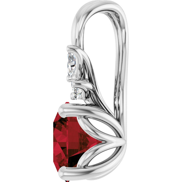 Platinum Round Natural Mozambique Garnet & Natural Diamond Accented Floral Necklace or Pendant – 1/10 CTW - view 3