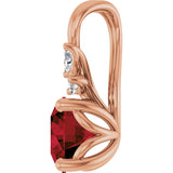 14K Gold Round Natural Mozambique Garnet & Natural Diamond Accented Floral Necklace or Pendant – 1/10 CTW - Rose Gold - view 3