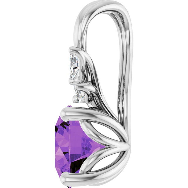 Platinum Round Natural Amethyst & Natural Diamond Accented Floral Necklace or Pendant - view 3