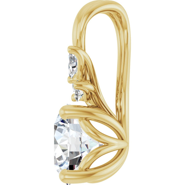 14K Gold Round Natural White Sapphire & Natural Diamond Accented Floral Necklace or Pendant - Yellow Gold - view 2
