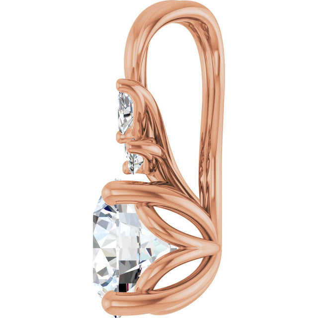 14K Gold Round Natural White Sapphire & Natural Diamond Accented Floral Necklace or Pendant - Rose Gold - view 2
