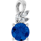 14K Gold Round Natural Blue Sapphire & Natural Diamond Accented Floral Necklace or Pendant - White Gold