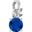 Platinum Round Natural Blue Sapphire & Natural Diamond Accented Floral Necklace or Pendant