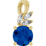 14K Gold Round Lab-Grown Blue Sapphire & Natural Diamond Accented Floral Necklace or Pendant - Yellow Gold