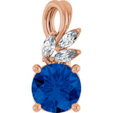 14K Gold Round Natural Blue Sapphire & Natural Diamond Accented Floral Necklace or Pendant - Rose Gold