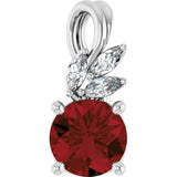 Platinum Round Natural Mozambique Garnet & Natural Diamond Accented Floral Necklace or Pendant – 1/10 CTW