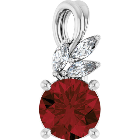 Platinum Round Natural Mozambique Garnet & Natural Diamond Accented Floral Necklace or Pendant – 1/10 CTW