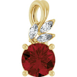 14K Gold Round Natural Mozambique Garnet & Natural Diamond Accented Floral Necklace or Pendant – 1/10 CTW - Yellow Gold