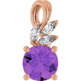 14K Gold Round Natural Amethyst & Natural Diamond Accented Floral Necklace or Pendant - Rose Gold