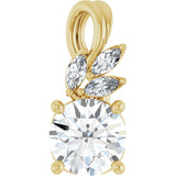 14K Gold Round Natural White Sapphire & Natural Diamond Accented Floral Necklace or Pendant - Yellow Gold