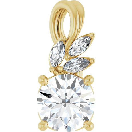14K Gold Round Natural White Sapphire & Natural Diamond Accented Floral Necklace or Pendant - Yellow Gold
