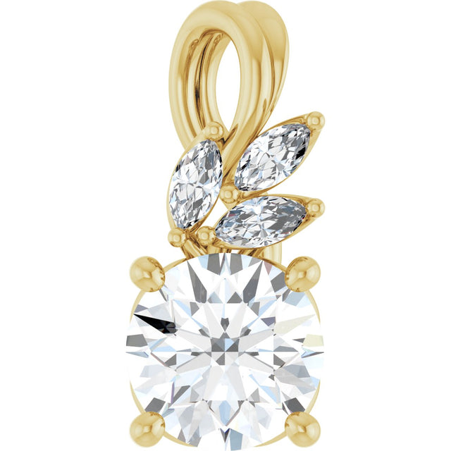 14K Gold Round Natural White Sapphire & Natural Diamond Accented Floral Necklace or Pendant - Yellow Gold