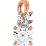 14K Gold Round Natural White Sapphire & Natural Diamond Accented Floral Necklace or Pendant - Rose Gold