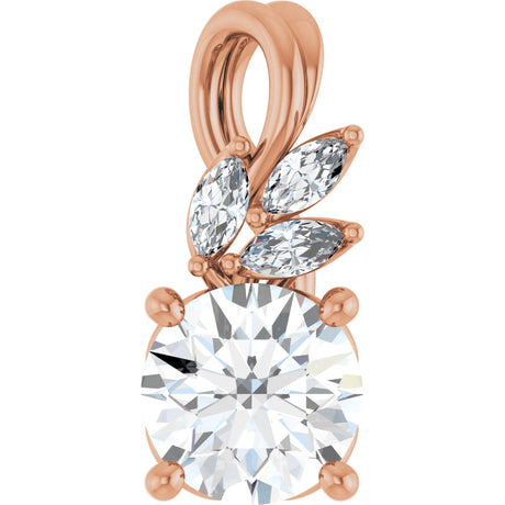 14K Gold Round Natural White Sapphire & Natural Diamond Accented Floral Necklace or Pendant - Rose Gold