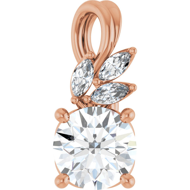 14K Gold Round Natural White Sapphire & Natural Diamond Accented Floral Necklace or Pendant - Rose Gold