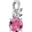 Platinum Round Natural Pink Tourmaline & Natural Diamond Accented Floral Necklace or Pendant