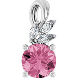 Platinum Round Natural Pink Tourmaline & Natural Diamond Accented Floral Necklace or Pendant