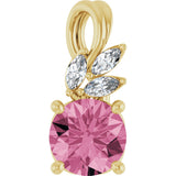 14K Gold Round Natural Pink Tourmaline & Natural Diamond Accented Floral Necklace or Pendant - Yellow Gold